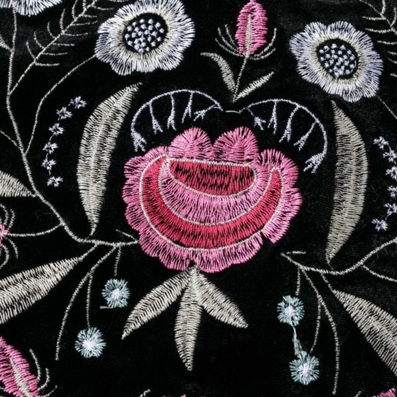 Embroidered Velvet Black Mini Skirt - Picture 3 of 8